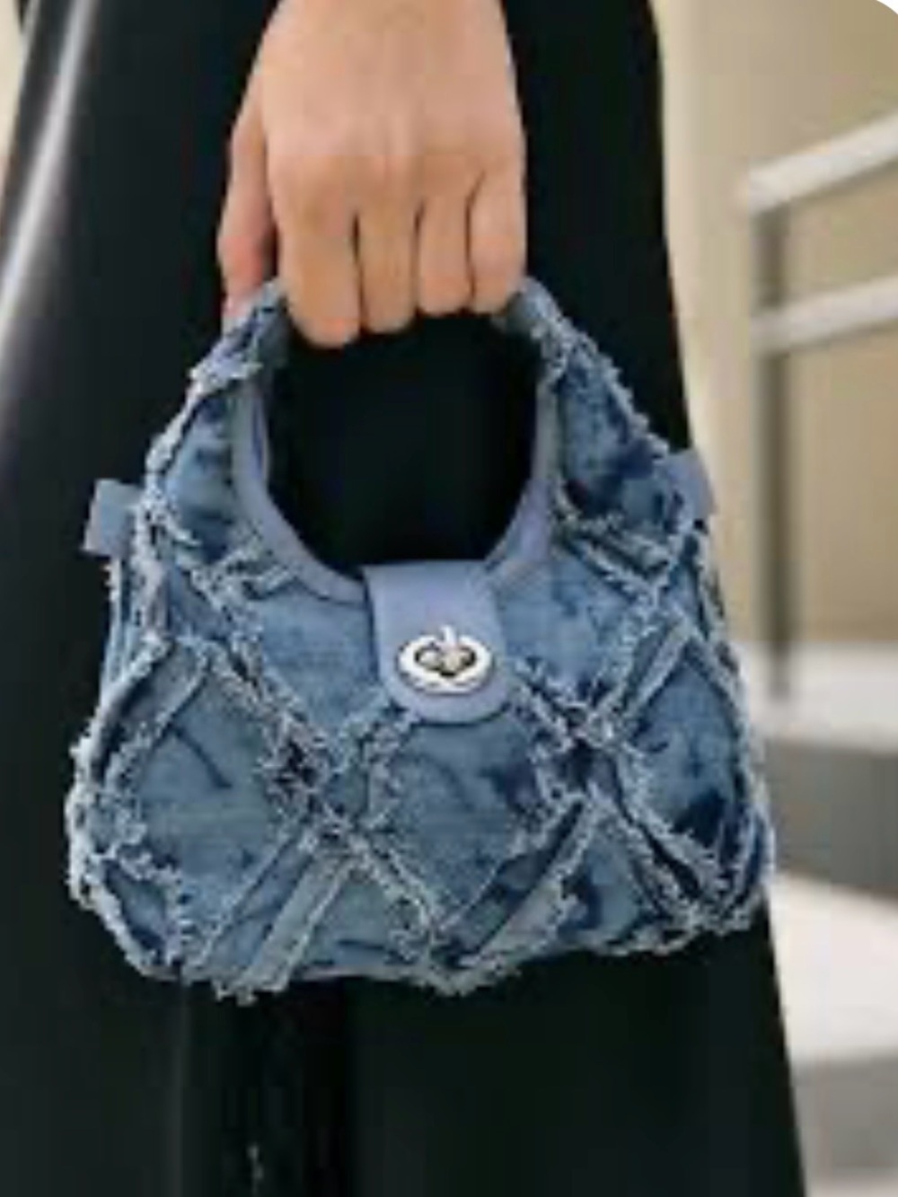 Y2K Grunge Frayed Trim Patchwork Denim Mini Hobo handbag